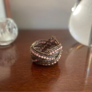 Pink and Gold Beaded Cuff Bracelet
